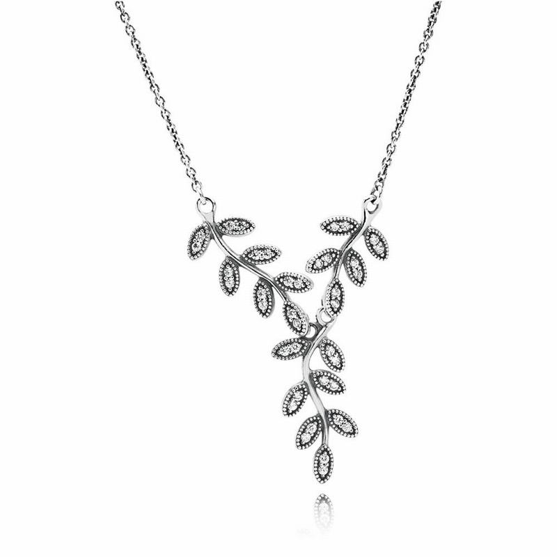 Pandora Sparkling Leaves Pendant Necklace Silver Egypt RQ5318946